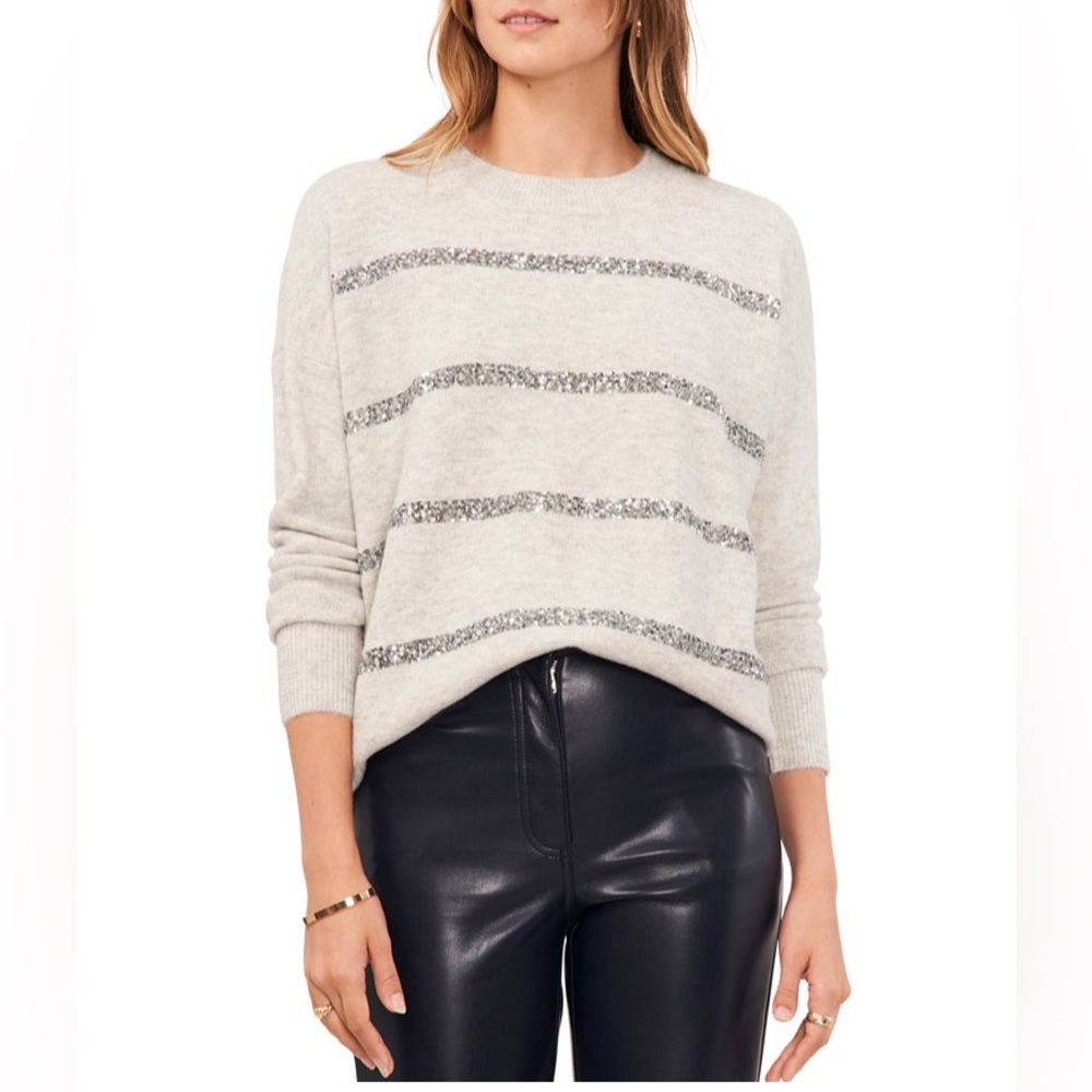 Vince Camuto Crewneck Sequin Stripe Long Sleeve Sweater-Large-Holiday Sparkle - Picture 5 of 7